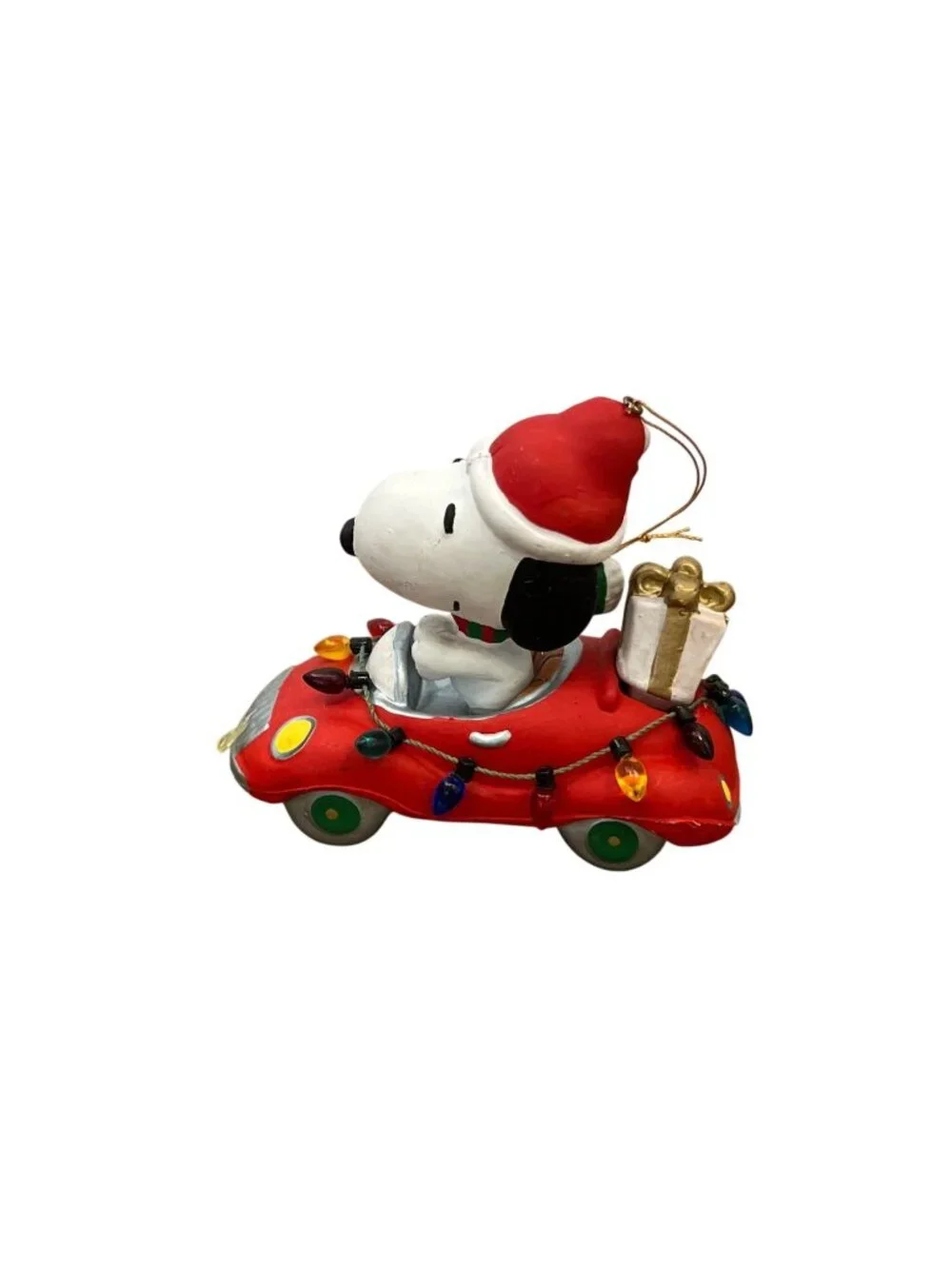 Snoopy Christmas Ornament Driving Red Car Santa Hat Holiday Decor Figurine
